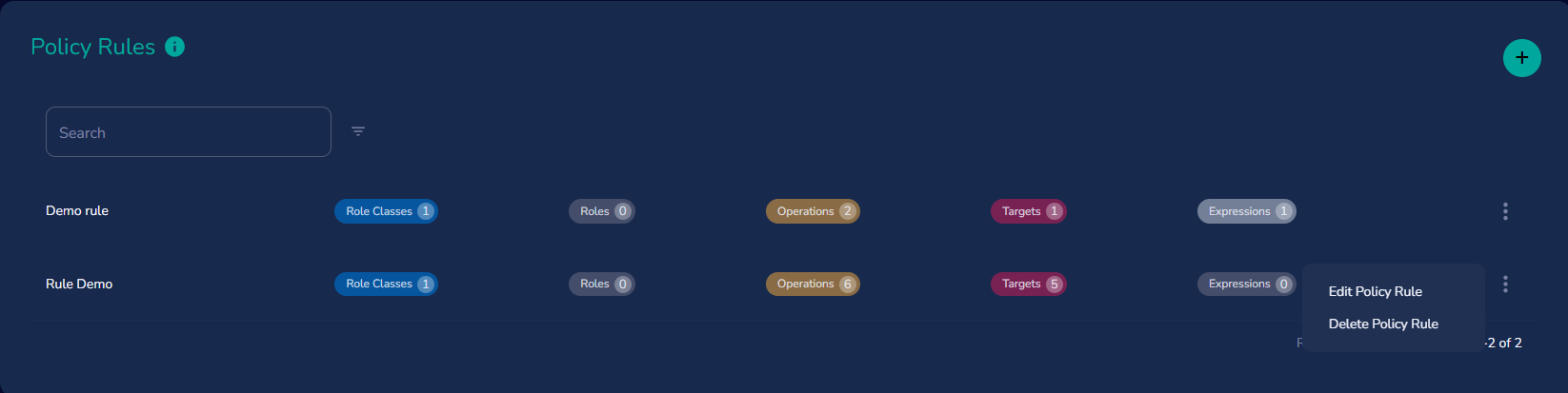 Edit Policy Rule menu Edit Policy Menu