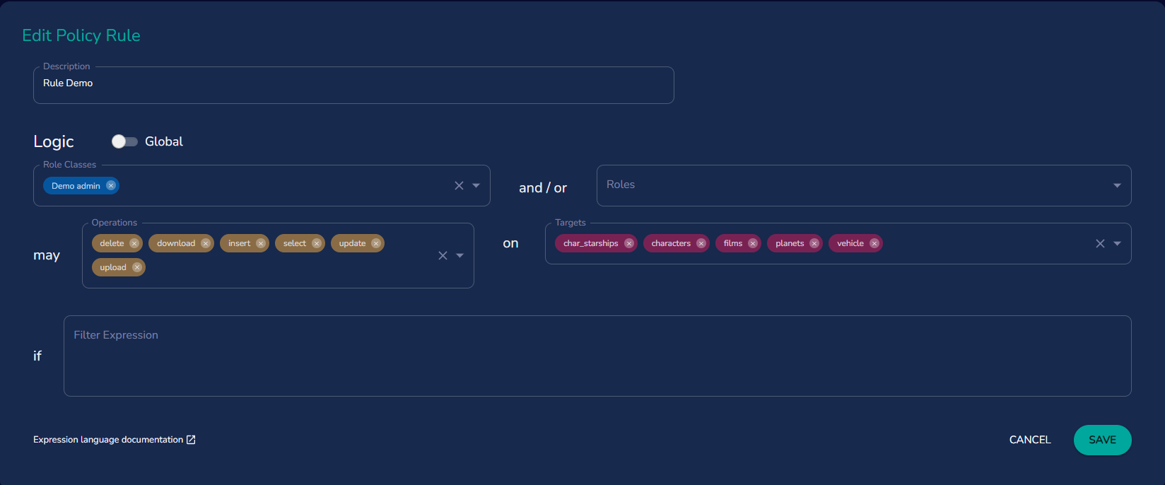 Edit Policy Rule Database Details